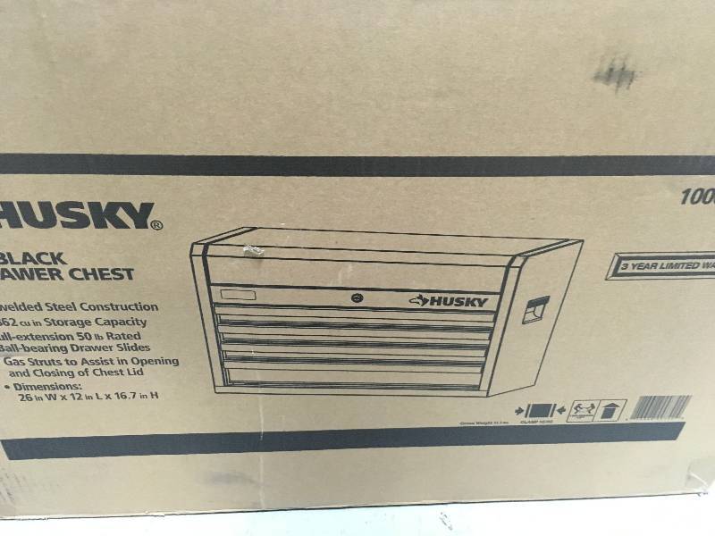 lot 55 image: Husky 26 in. W 4-Drawer Tool Chest, Black in Good Condition