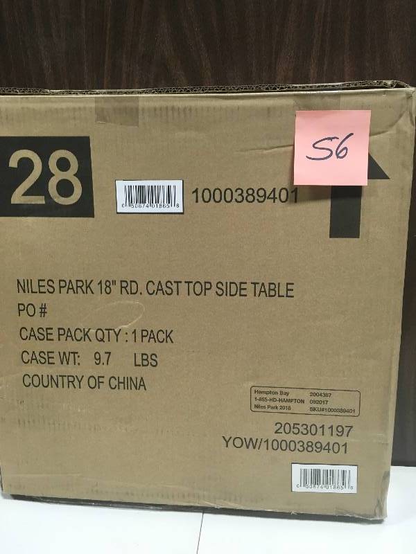 lot 56 image: Hampton Bay Niles Park 18 in. Round Cast Top Patio Side Table in Good Condition
