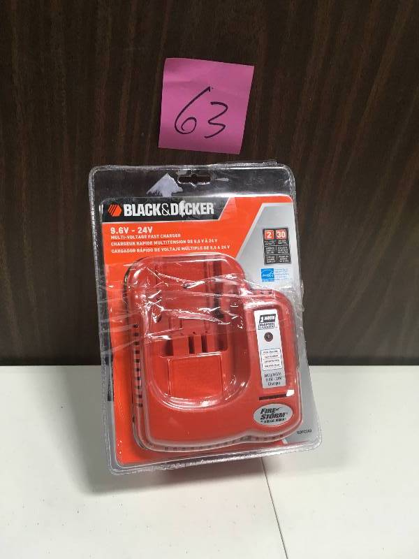 lot 63 image: Black and Decker 9.6-Volt to 24-Volt Battery Charger  in Good Condition
