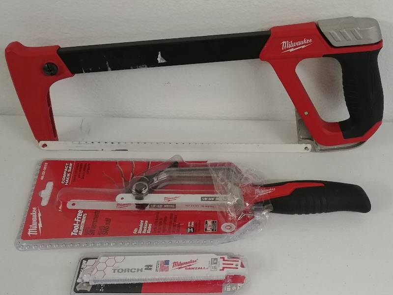 lot 56 image: Milwaukee Hack Saw, Compact Hack Saw and Sawzall Blades