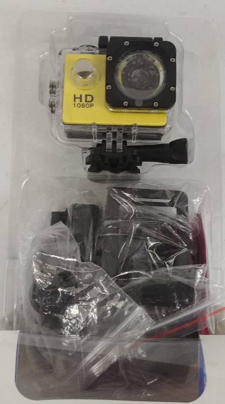 lot 83 image: Yellow GoPro style Sports Cam, 1080p, Waterproof, with Kit