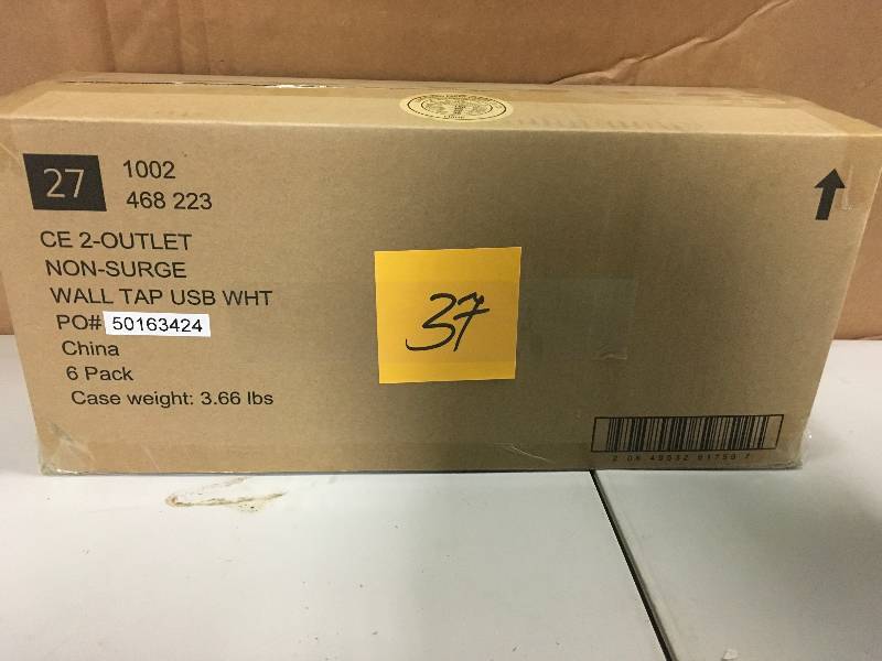 lot 37 image: 6 Pack New Commercial eElectric 4.2 Amp 2-Outlet 2-USB Wall Tap Power Station, White