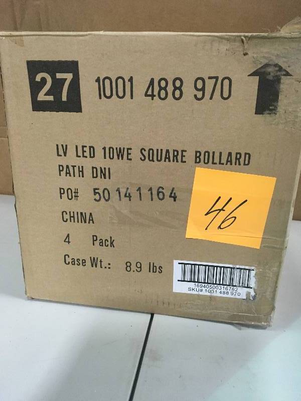lot 46 image: Hampton Bay Low-Voltage 10-Watt Equivalent Black Outdoor Integrated LED Square Bollard Landscape Path Light with Frosted Glass 4 pack new