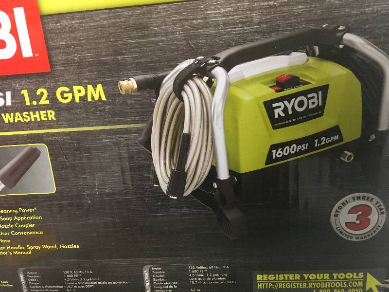 lot 47 image: Ryobi Reconditioned 1600-PSI 1.2-GPM Electric Pressure Washer not used