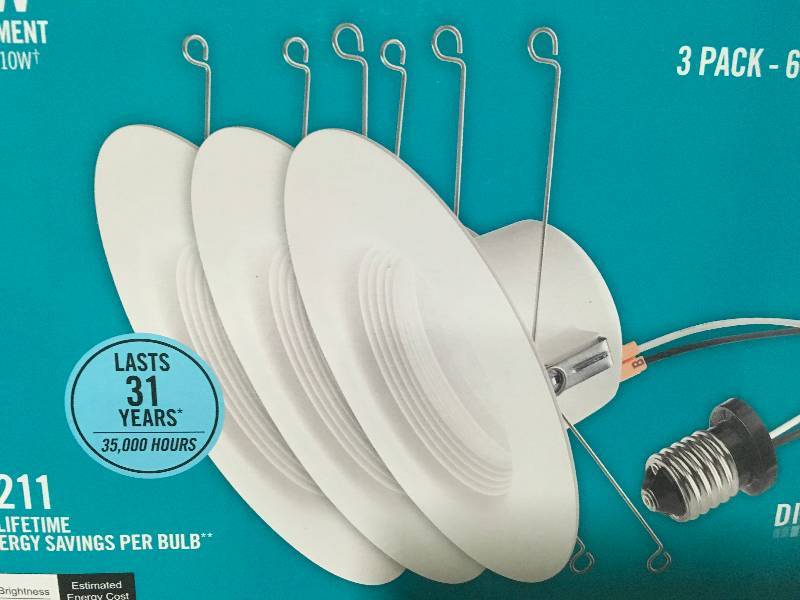 lot 53 image: Lot of 3 - EcoSmart 5 in. and 6 in White Integrated LED Recessed Trim (3-Pack)
