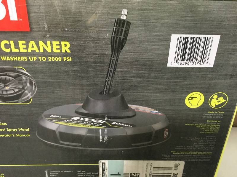 lot 56 image: Ryobi 12 in. 2000 PSI 1.4 GPM Quick Connect Surface Cleaner for Electric Pressure Washers open box not used