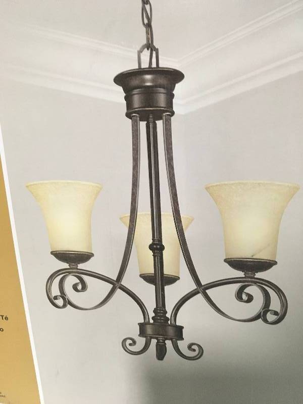lot 64 image: Hampton Bay Essex 3 Light Chandelier new