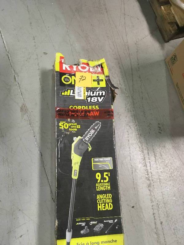 lot 72 image: Ryobi cordless Polesaw 18V with battery and charger used in working condition
