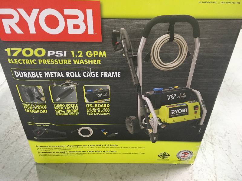 lot 102 image: Ryobi 1,700 PSI 1.2 GPM Electric Pressure Washer used in working condition
