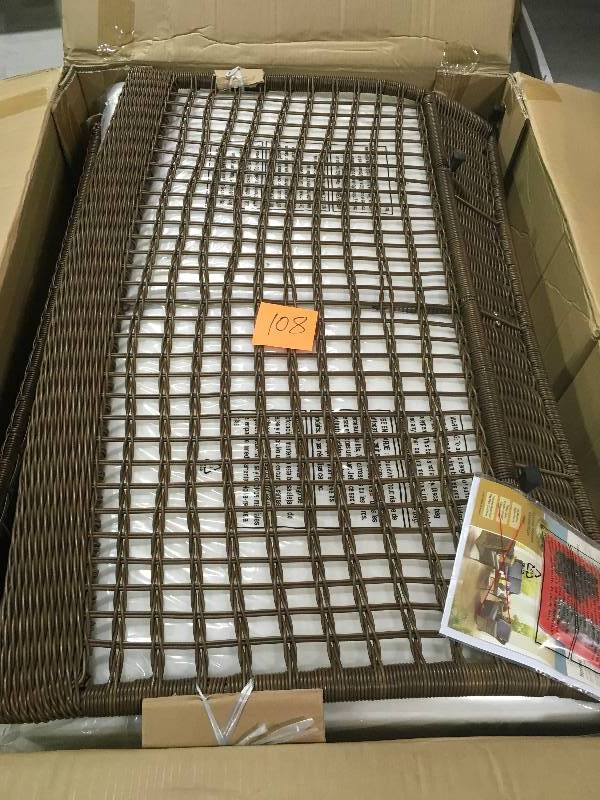 lot 108 image: Hampton Bay Spring Haven Brown Wicker Outdoor Patio Loveseat with Bare Cushions not used