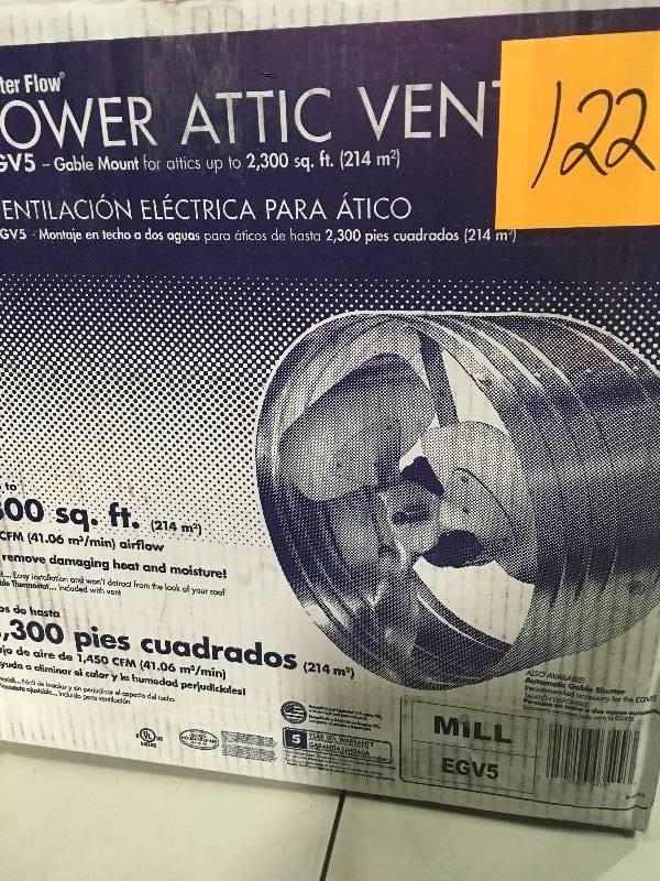 lot 122 image: Masterflow 1450 CFM Power Gable Mount Attic Fan not used