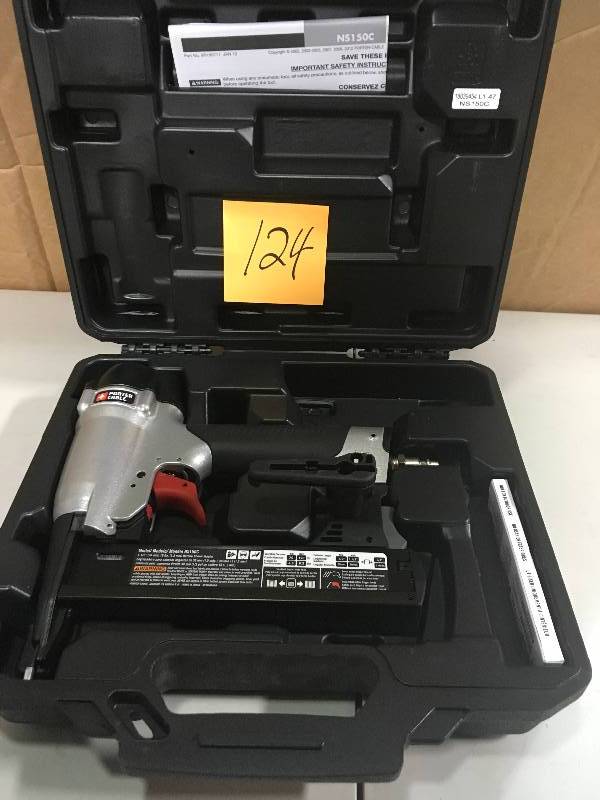 lot 124 image: Porter Cable Pneumatic 18-Gauge 1-12 in. Narrow Crown Stapler in like new condition