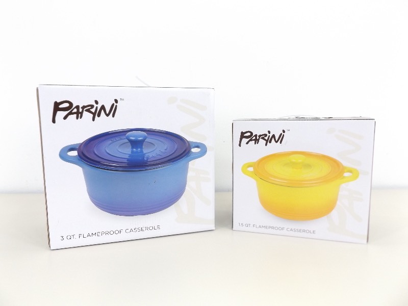 lot 12 image: 2 New in Box Parini Flameproof Casserole Dishes