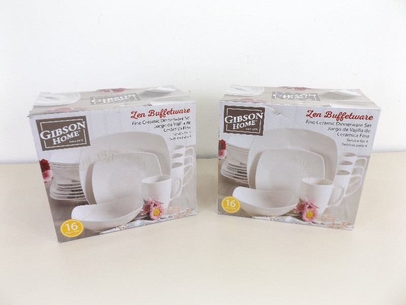 lot 16 image: 2 New in Box Gibson Home 16 Piece Fine Ceramic Dinnerware Sets