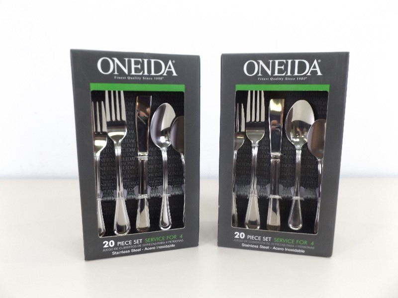 lot 19 image: 2 New in Box Oneida 20 PieceService for 4 Stainless Steel Flatware Sets
