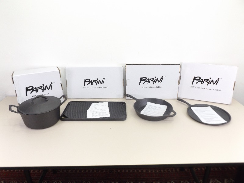 lot 20 image: 4 New in Box Parini Cast Iron PotsPans