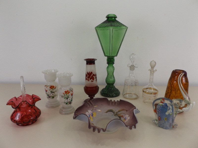 lot 49 image: Lot of Hand Painted, Blown, Vintage Glass