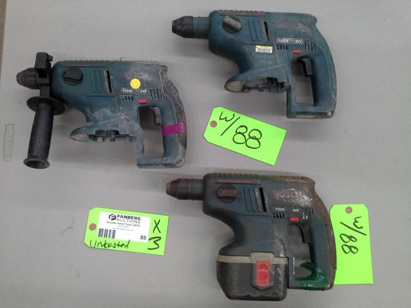 lot 88 image: Three Bosch 11524 24v Cordless 34in Rotary Hammer Drills