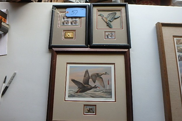 lot 57 image: (3) Framed Stamps and Prints