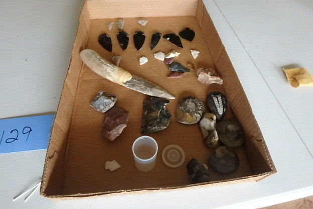 lot 129 image: Lot of Arrowheads, Antler Knife