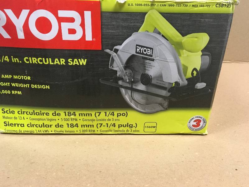lot 1 image: Ryobi 7 14 Circular Saw like new condition