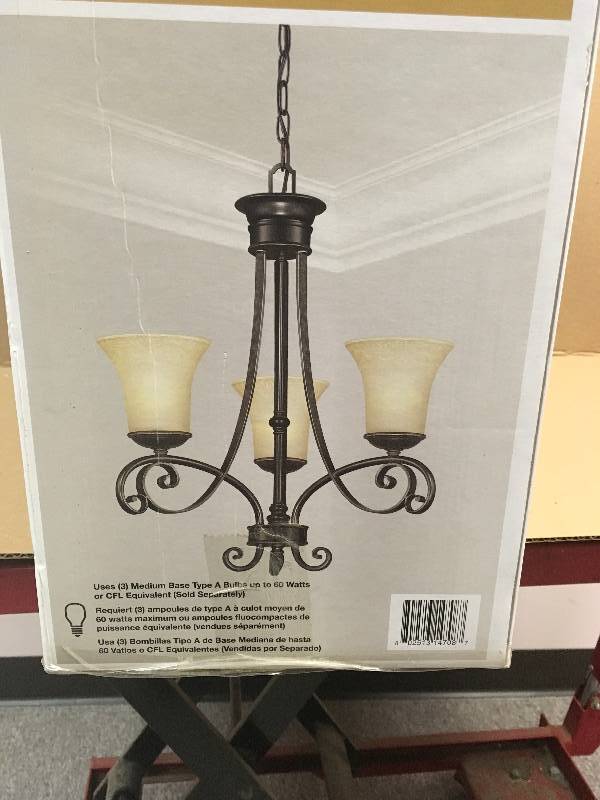 lot 7 image: Hampton Bay Essex 3 Light Chandelier new