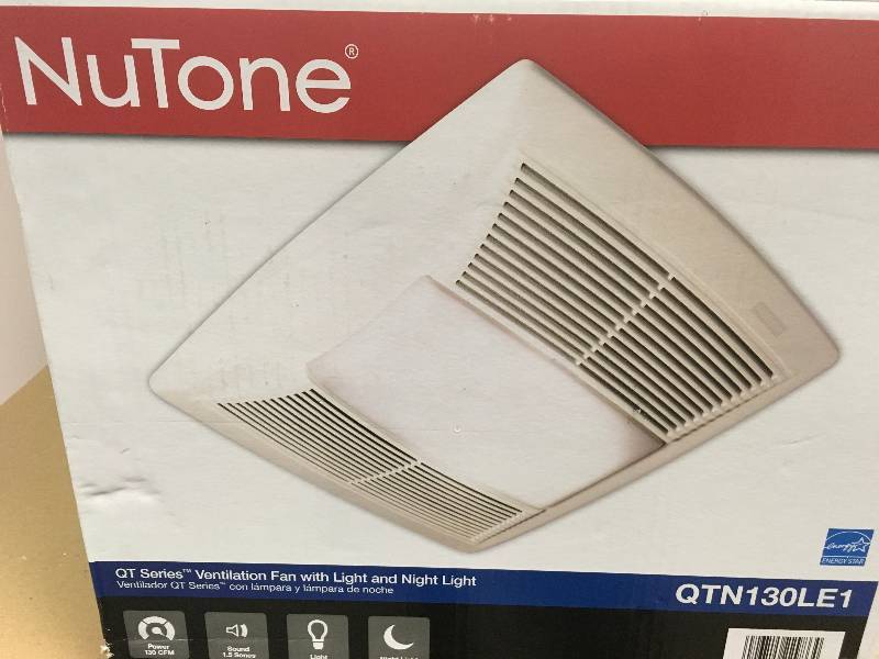lot 8 image: Nutone QT Series Quiet 130 CFM Ceiling Exhaust Fan with Light and Night Light, ENERGY STAR open box not used