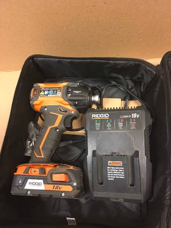 lot 10 image: RIDGID STEALTH FORCE Brushless 18-Volt Hyper Lithium-Ion 14 in. Cordless Pulse Driver Kit - one battery only in like new condition