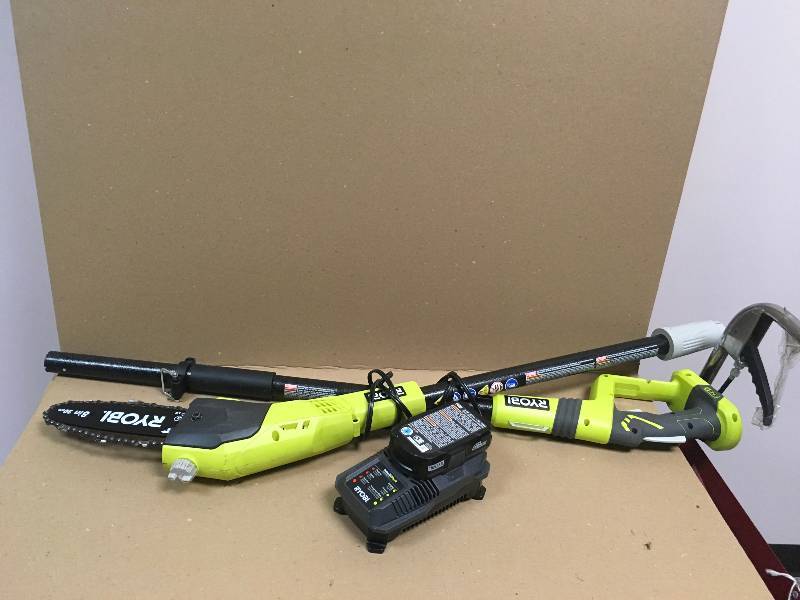 lot 17 image: Ryobi 18 volt Polesaw battery and charger included used in working condition