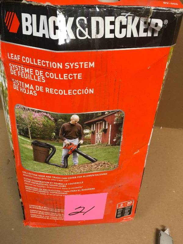 lot 21 image: Black and Decker Leaf Collection System Attachment for All Corded Electric Handheld Stanley B&D 2-in-1 Leaf BlowerVacuums not used