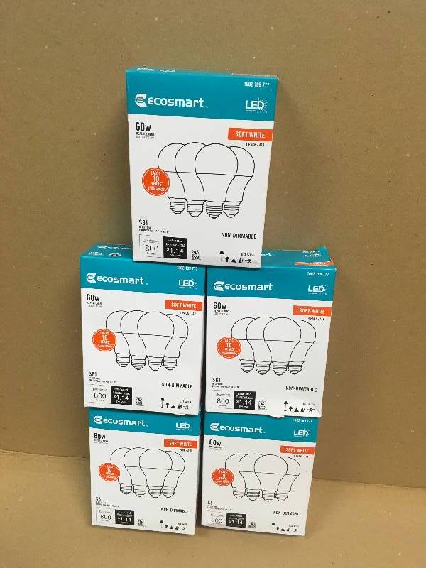 lot 35 image: Lot of 5 Ecosmart LED Light Bulbs 4 packs new