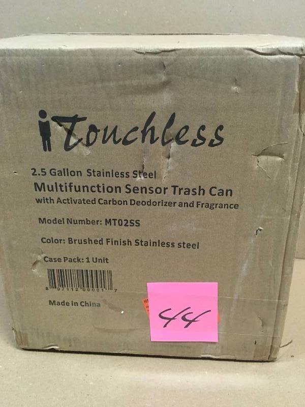 lot 44 image: iTouchless Trash Receptacles 2.5 gal. Stainless Steel Touchless Multifunction not used