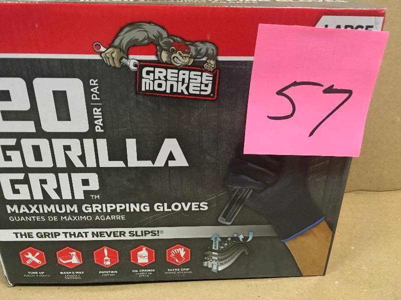 lot 57 image: Grease Monkey Large Gorilla Grip Gloves (20-Pack) New