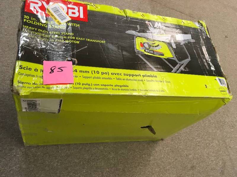 lot 85 image: Ryobi 10 in. Table Saw with Rolling Stand used in working Condition