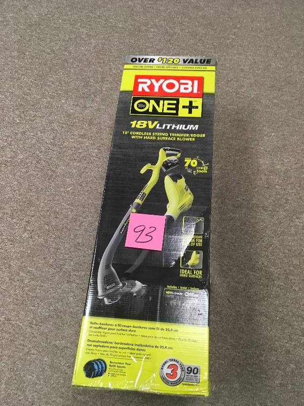lot 93 image: Ryobi 18V Cordless Trimmer and Blower in good working condition