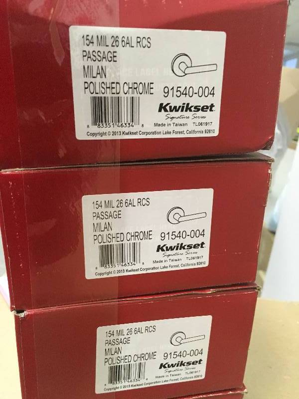 lot 95 image: Kwikset 91540-004 Milan Round HallCloset Lever in Polished Chrome  Lot of  3 Not Used