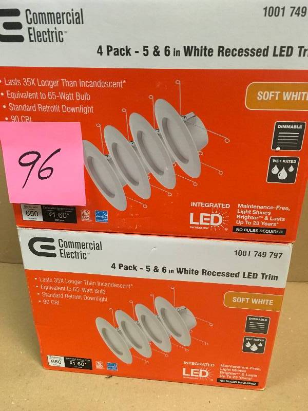 lot 96 image: Commercial Electric 5 and 6  in. White Recessed Baffle Trim (4-Pack) Lot of 2 new
