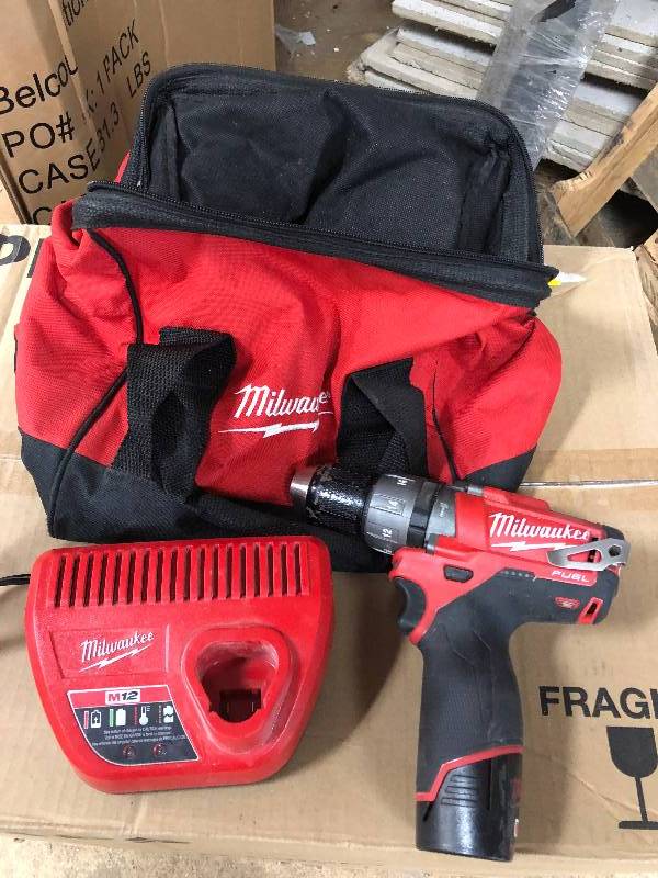 lot 120 image: Milwaukee 2404-20 M12 Fuel 12 Hammer Drill kit one battery only used in working condition