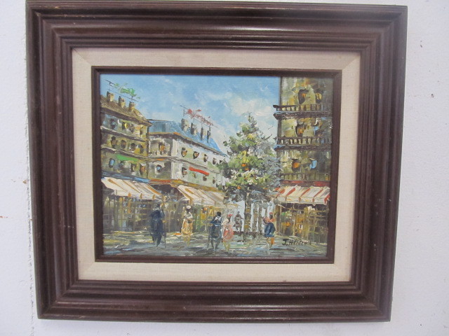 lot 133 image: Signed Vintage Paris Street Scene Oil on Canvas Paintings