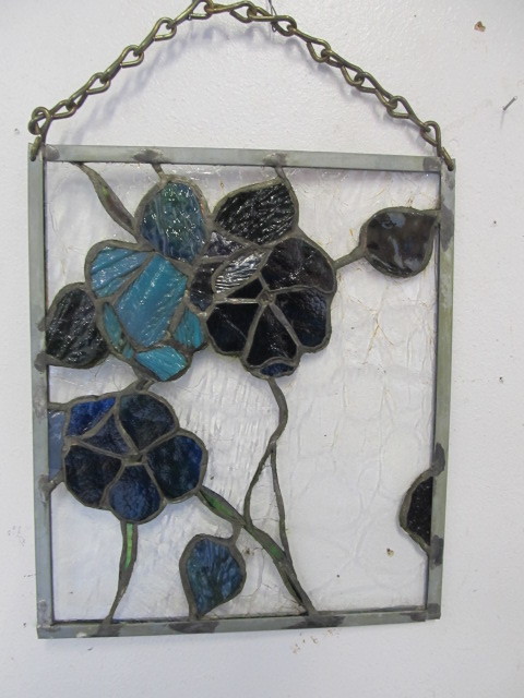 lot 17 image: Signed Vintage Stained Glass Hanging Window