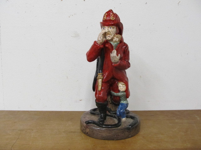 lot 113 image: Large Vintage 1975 Signed Fireman wChild Statue
