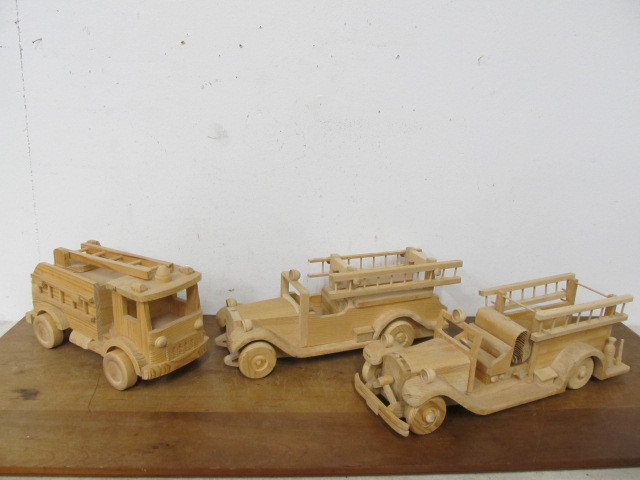 lot 118 image: Highly Detailed Natural Wood Fire Trucks