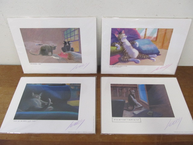 lot 97 image: Lot of JEFF LEEDY Signed Funny Cat Cartoon Prints