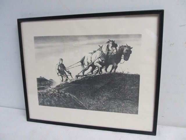 lot 6 image: 1930s Framed & Signed James E. Allen The Plowman