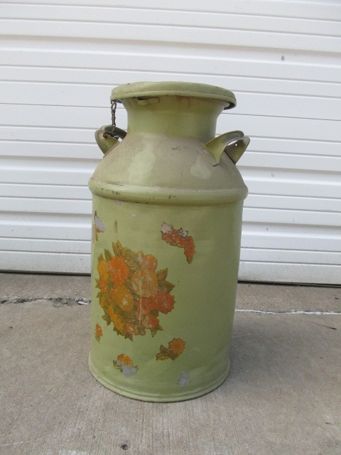 lot 49 image: Large Vintage Painted Metal Milk Can