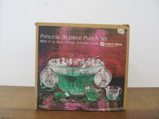 lot 57 image: NOS Vintage 26-Piece Indiana Glass Punch Bowl Set
