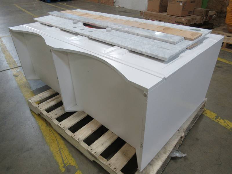 lot 16 image: TALISA SINGLE VANITY IN WHITE WITH MARBLE TOP & BASIN