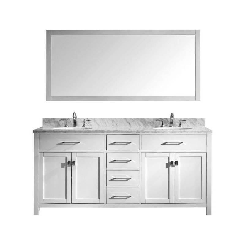 lot 27 image: VIRTU USA CAROLINE VANITY WITH MARBLE VANITY TOP IN CARRARA WHITE WITH ROUND BASIN AND MIRROR IN WHITE