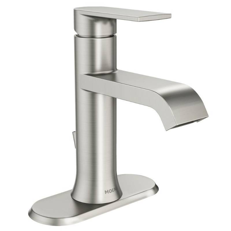 lot 133 image: MOEN GENTA SINGLE HOLE SINGLE-HANDLE BATHROOM FAUCET IN SPOT RESIST BRUSHED NICKEL