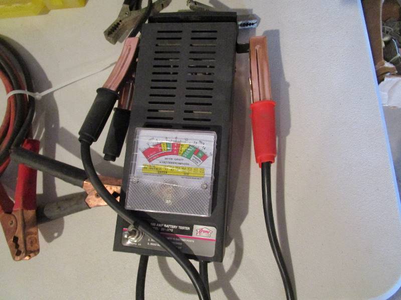 lot 238 image: Battery Charger, Battery Tester, Booster Cables, Tire Plugs-Patches